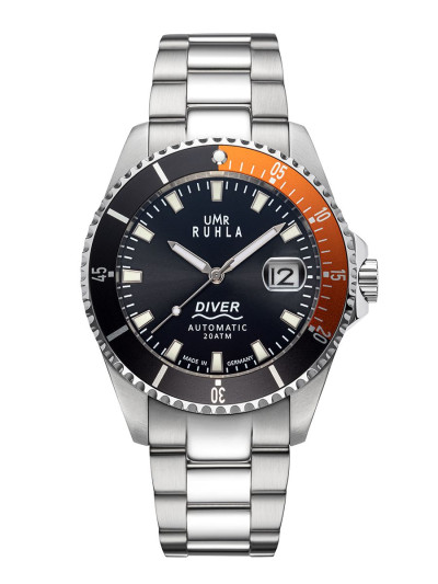 Preview: UMR Ruhla Automatic Diver Schwarz/Orange - Stahlarmband Preview: UMR Ruhla Automatic Diver Schwarz/Orange - Stahlarmband